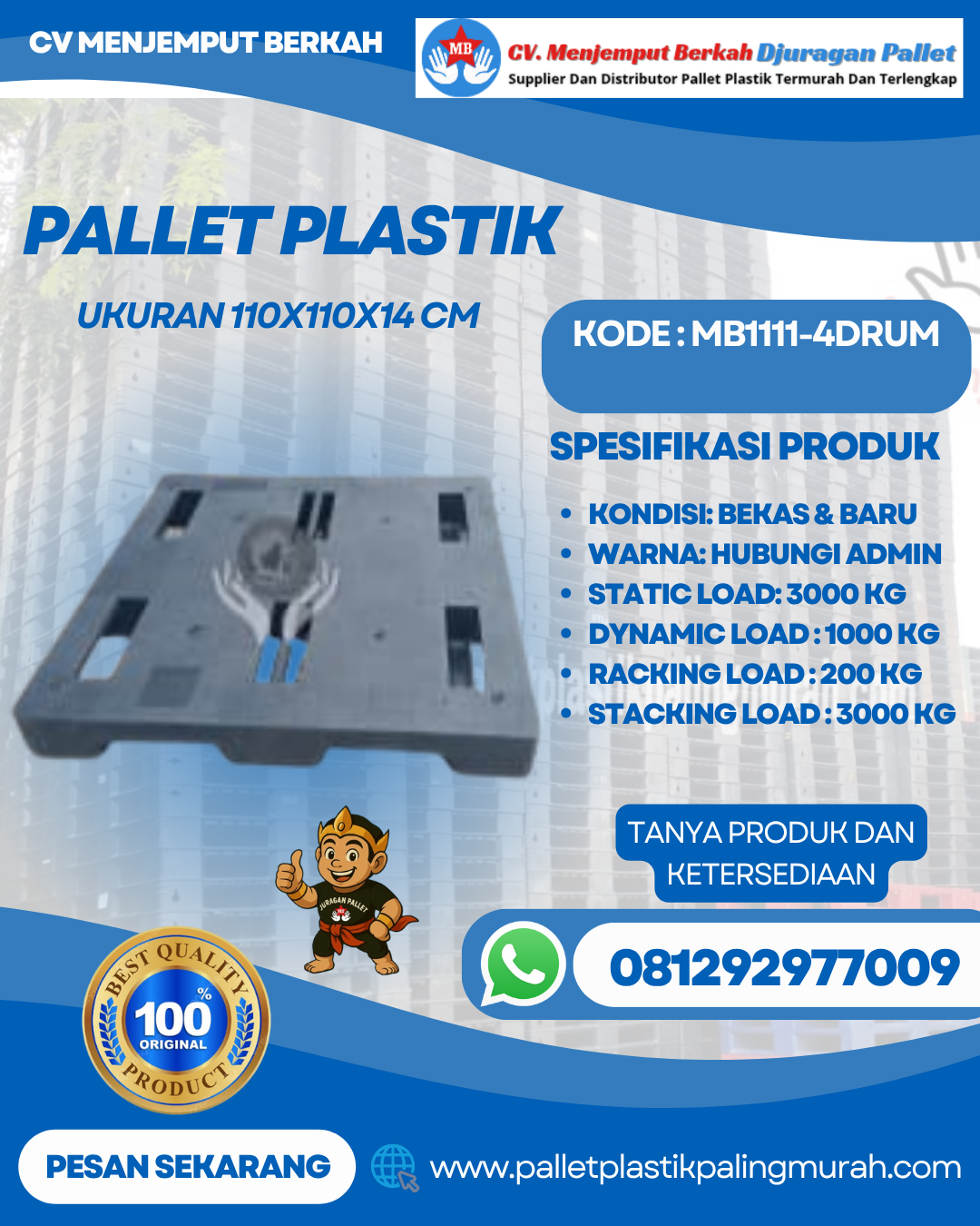 Pallet-Plastik-Baru-Bekas-110x110x14-MB1111-4drum