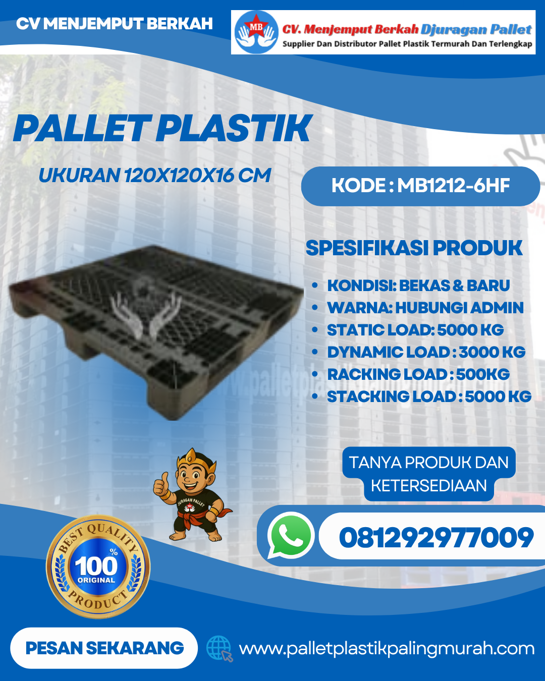 Pallet-Plastik-Baru-Bekas-120x120x16-MB1212-6HF