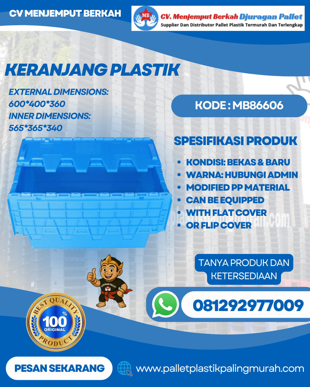 Keranjang Plastik Bekas & Baru Ukuran 56x36x34cm - MB86606