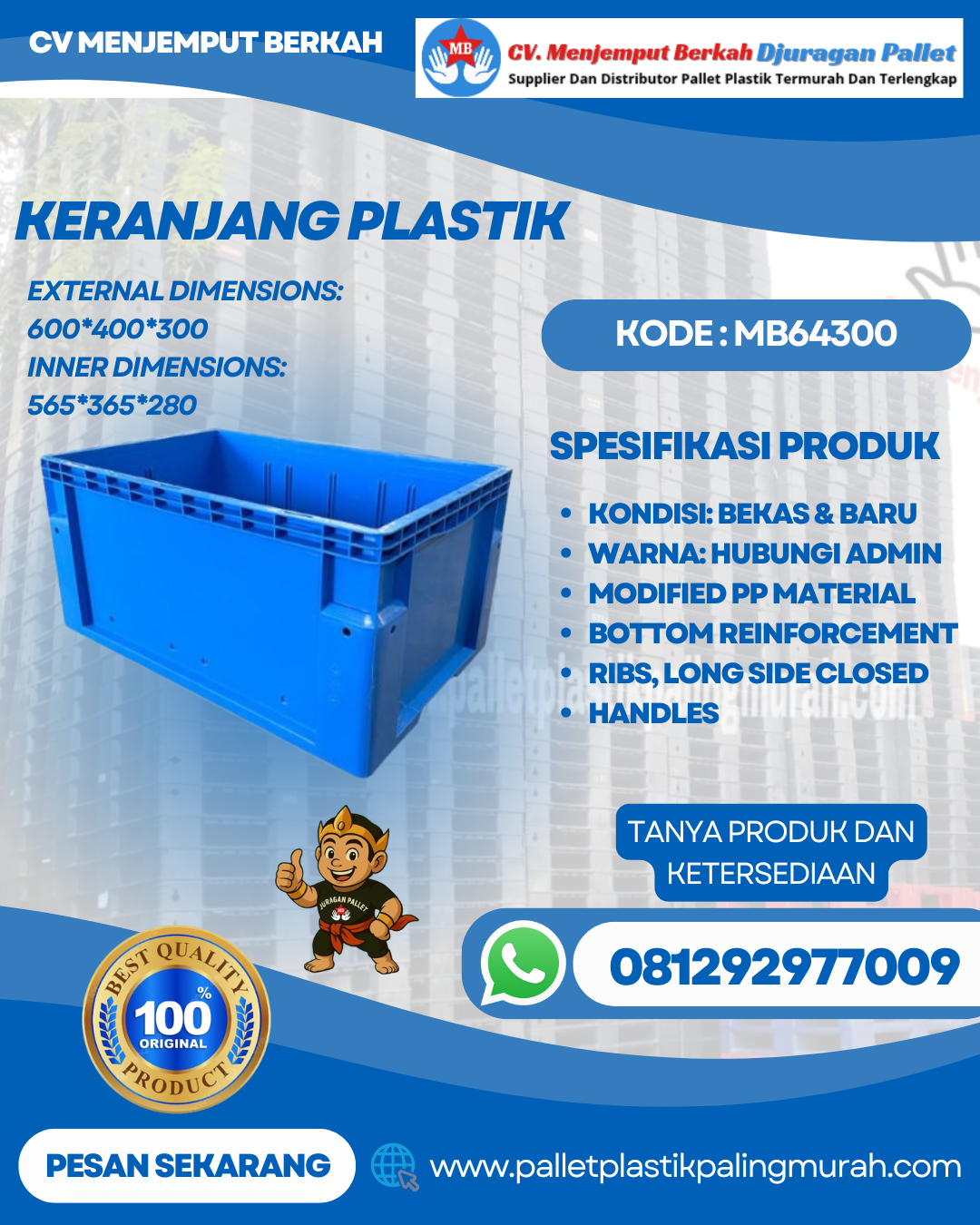 Keranjang Plastik Bekas & Baru Ukuran 56x36x28cm - MB64300