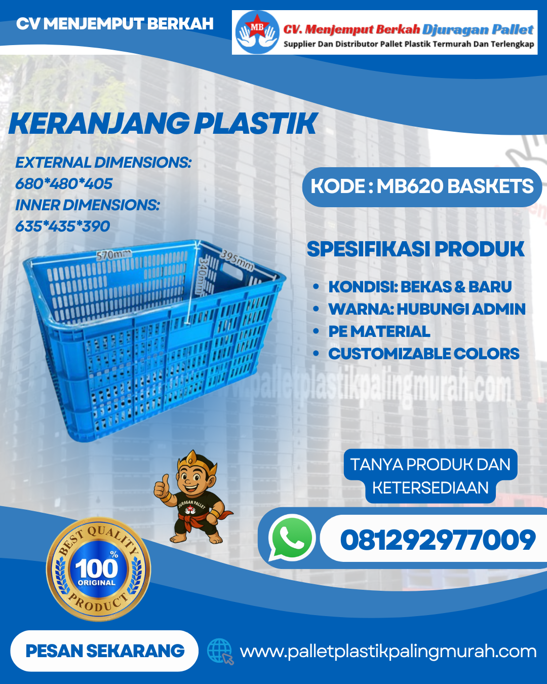Keranjang Plastik Bekas & Baru Ukuran 63x43x39cm - MB620
