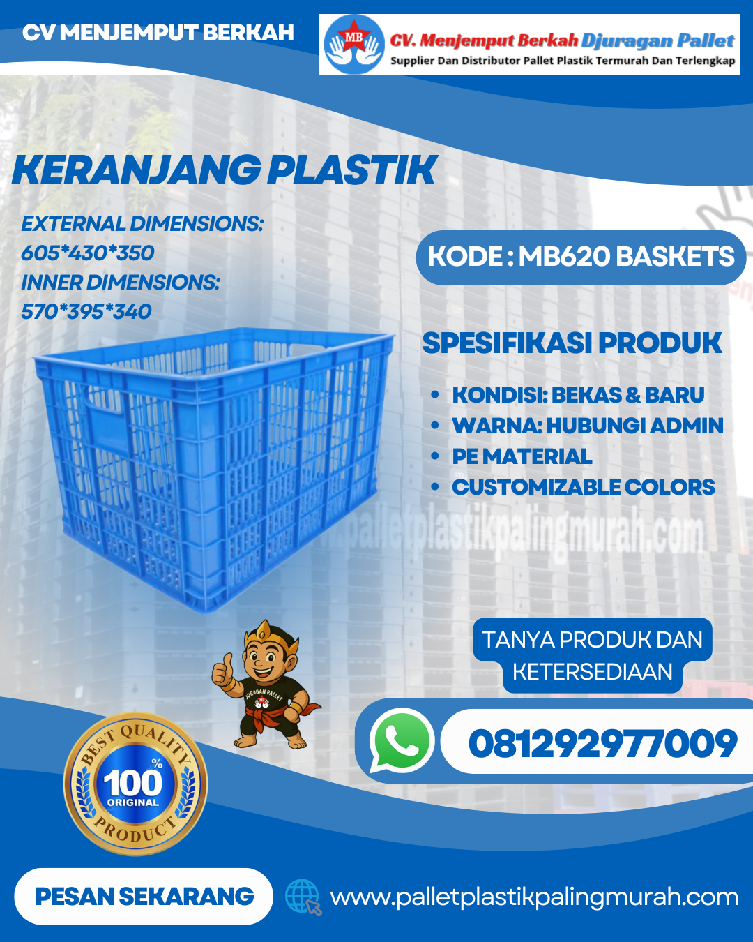 Keranjang Plastik Bekas & Baru Ukuran 57x39x54cm - MB621