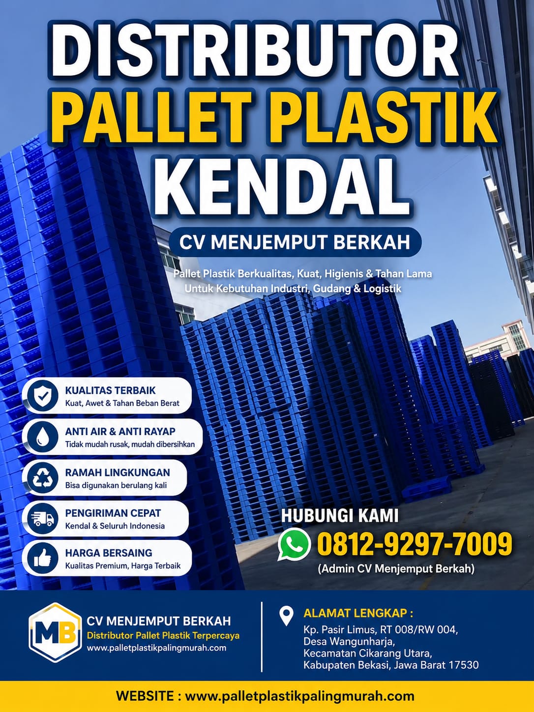 Tempat Penjual Pallet Plastik Kendal CV Menjemput Berkah – Harga, Ukuran, Spesifikasi dan Pengiriman
